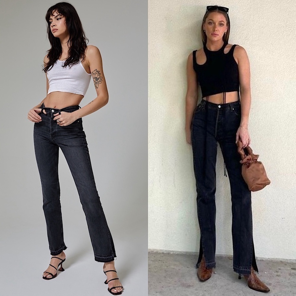 EB‎ DENIM 90s High Rise Distressed Straight Leg Split Hem Unraveled Two Jeans 32